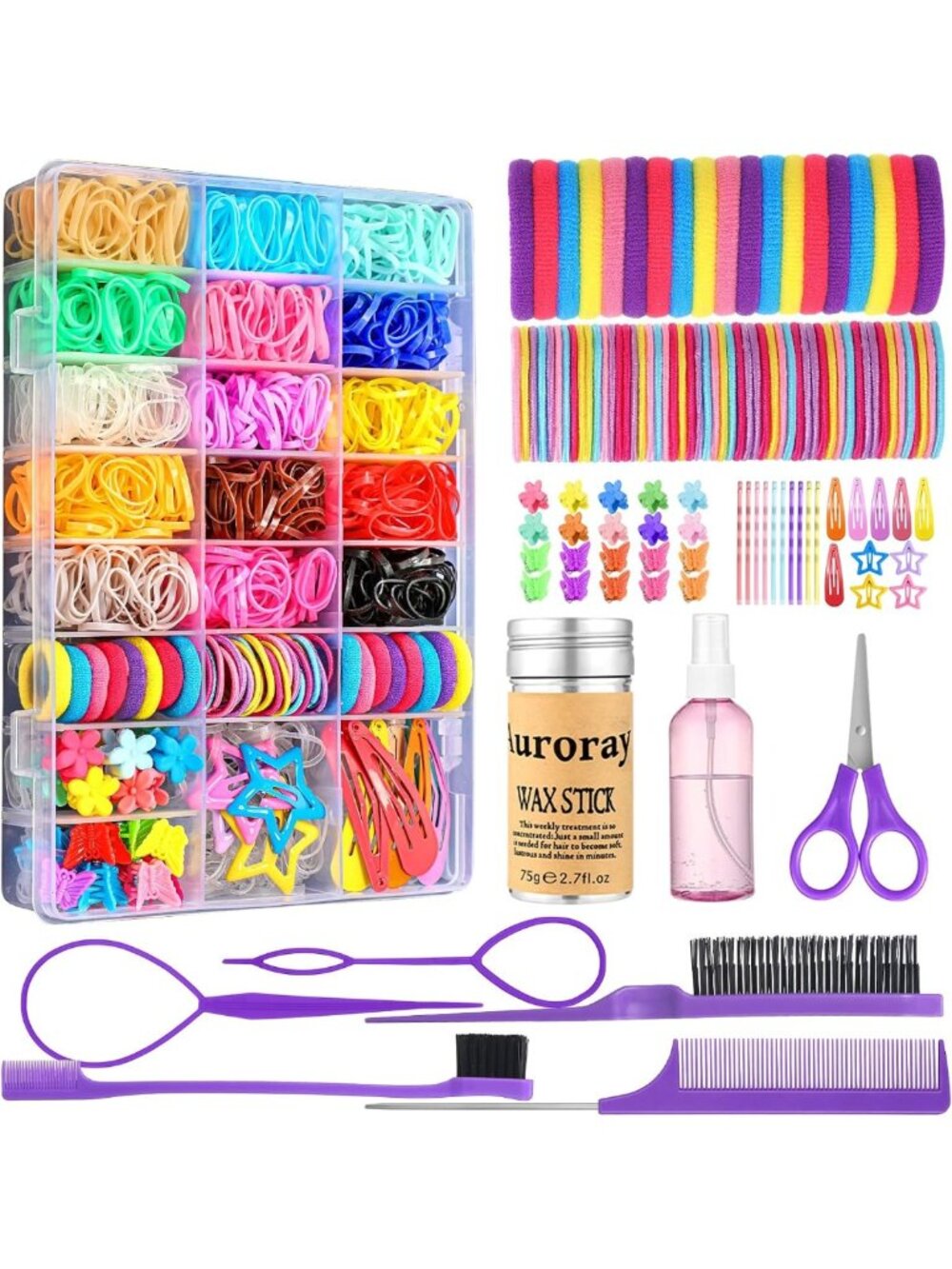 1698 Pcs Hair Accessories Set - Rubber Bands, Clips, Ties & Styling Tools